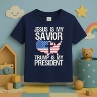 American Flag Tee Jesus Is My Savior Trump Is My President Toddler T-Shirt thumb 3
