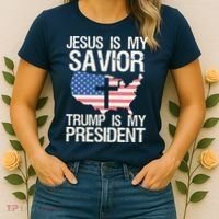 American Flag Tee Jesus Is My Savior Trump Is My President Women's T-Shirt thumb 2