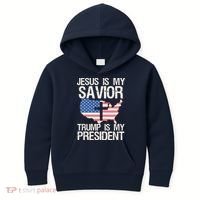 American Flag Tee Jesus Is My Savior Trump Is My President Kids Hoodie thumb 0