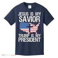American Flag Tee Jesus Is My Savior Trump Is My President Kids T-Shirt thumb 0