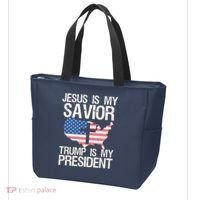 American Flag Tee Jesus Is My Savior Trump Is My President Tote Bag thumb 3