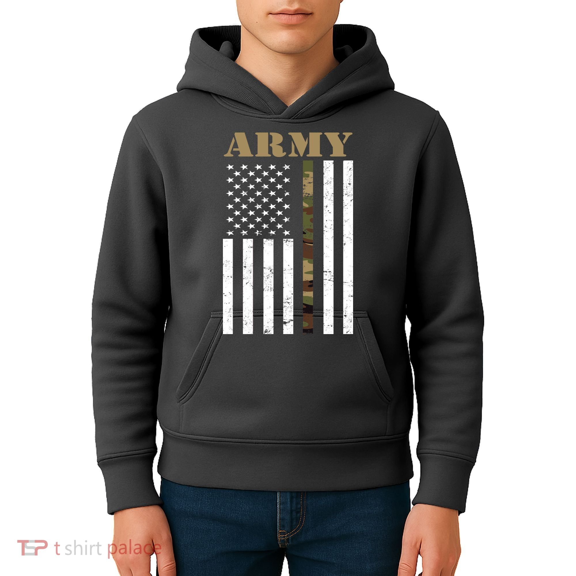 Army Flag Thin Camo Line Kids Hoodie