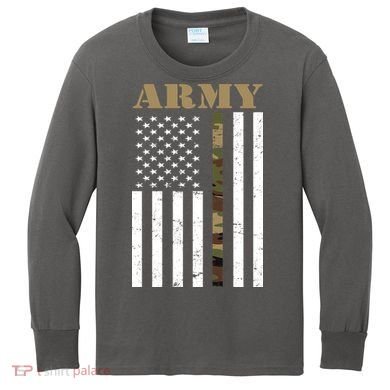 Army Flag Thin Camo Line Kids Long Sleeve Shirt