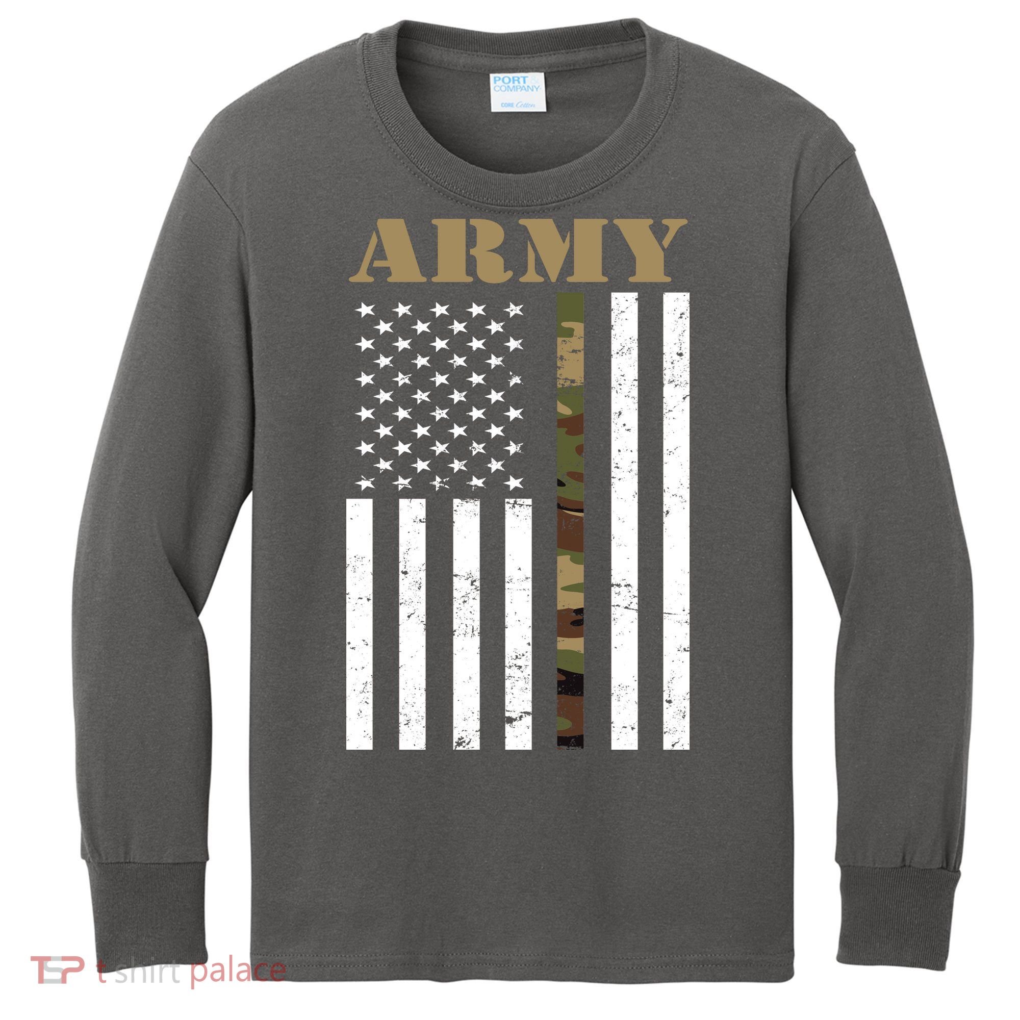 Army Flag Thin Camo Line Kids Long Sleeve Shirt