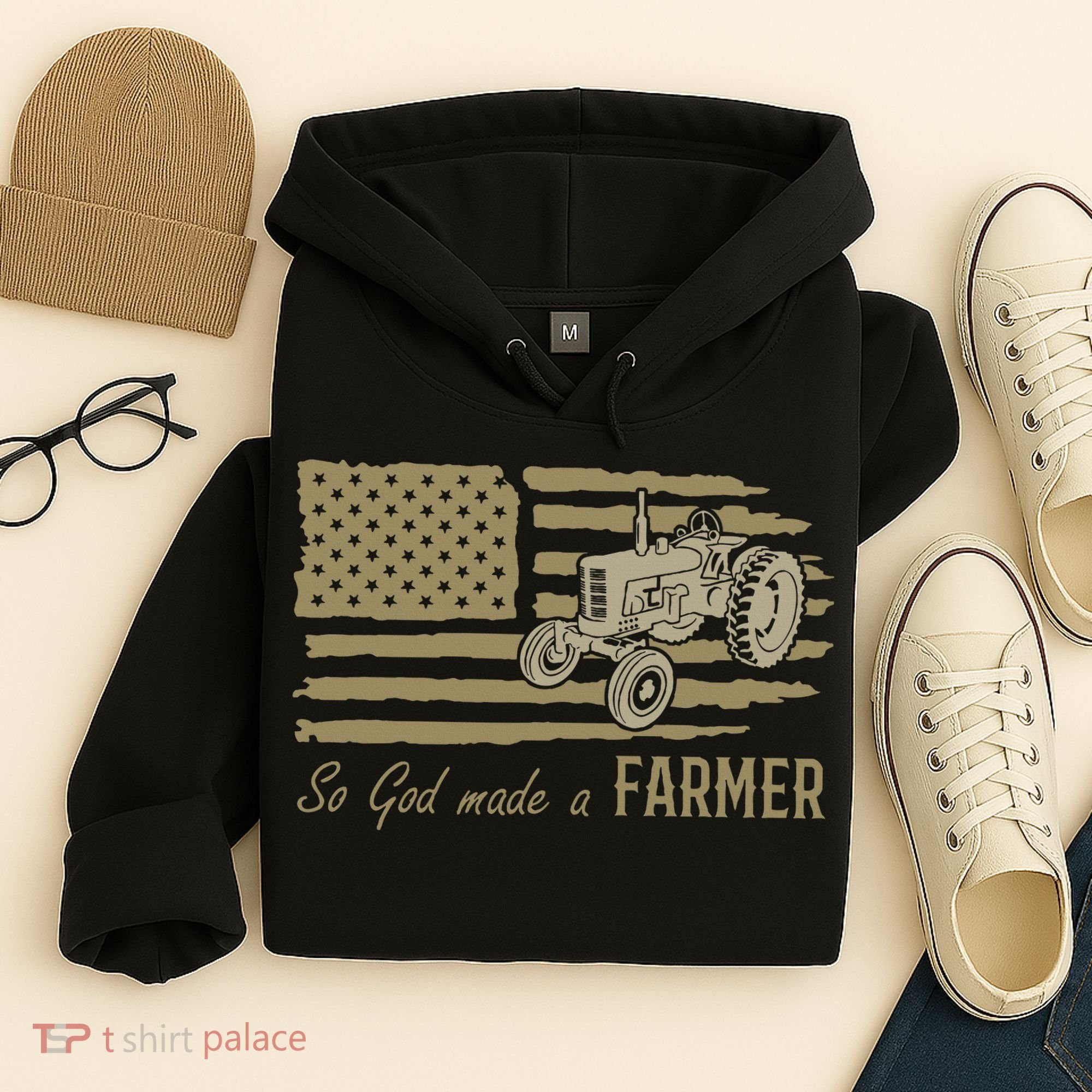 American Flag Tractor So God Made A Farmer Hoodie
