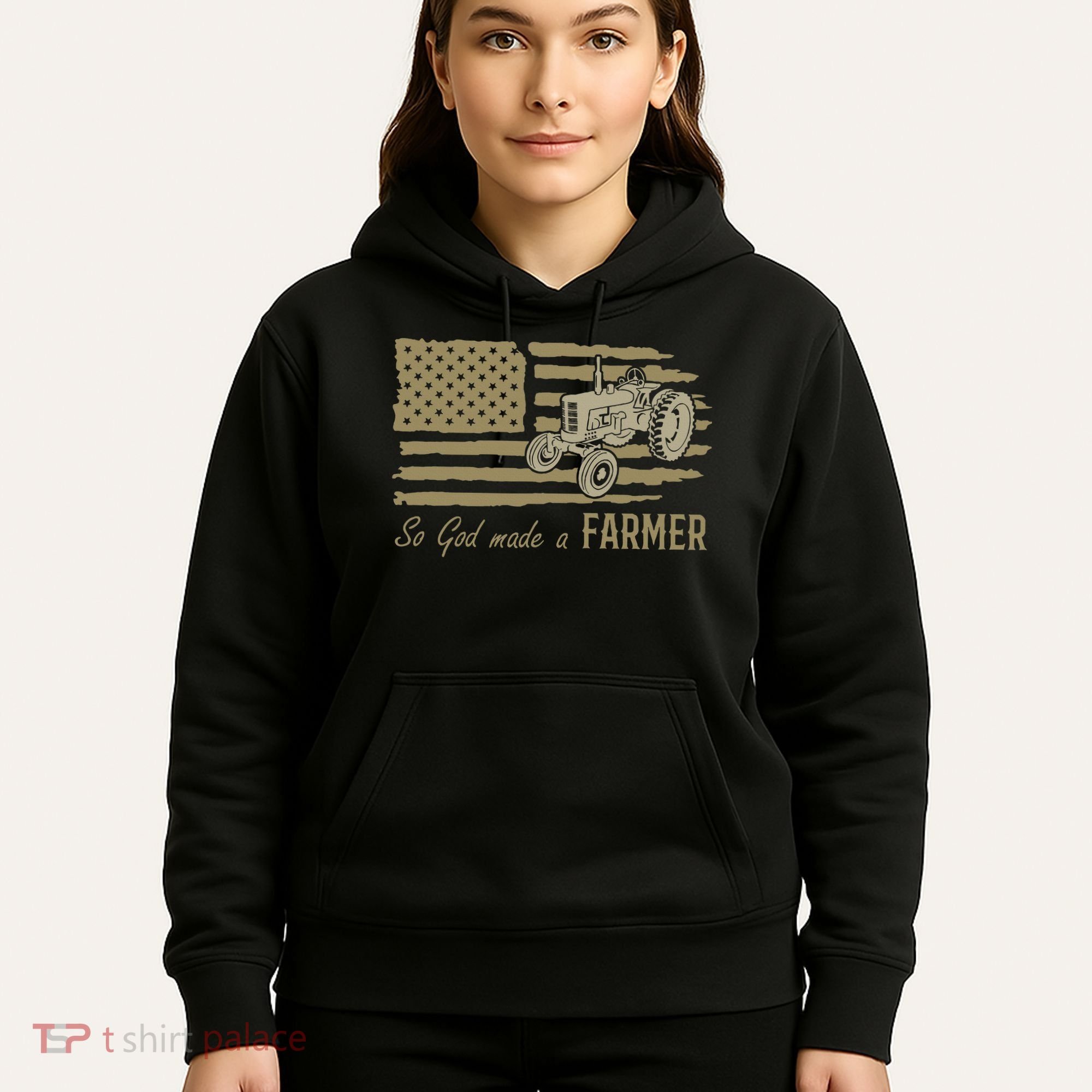 American Flag Tractor So God Made A Farmer Hoodie