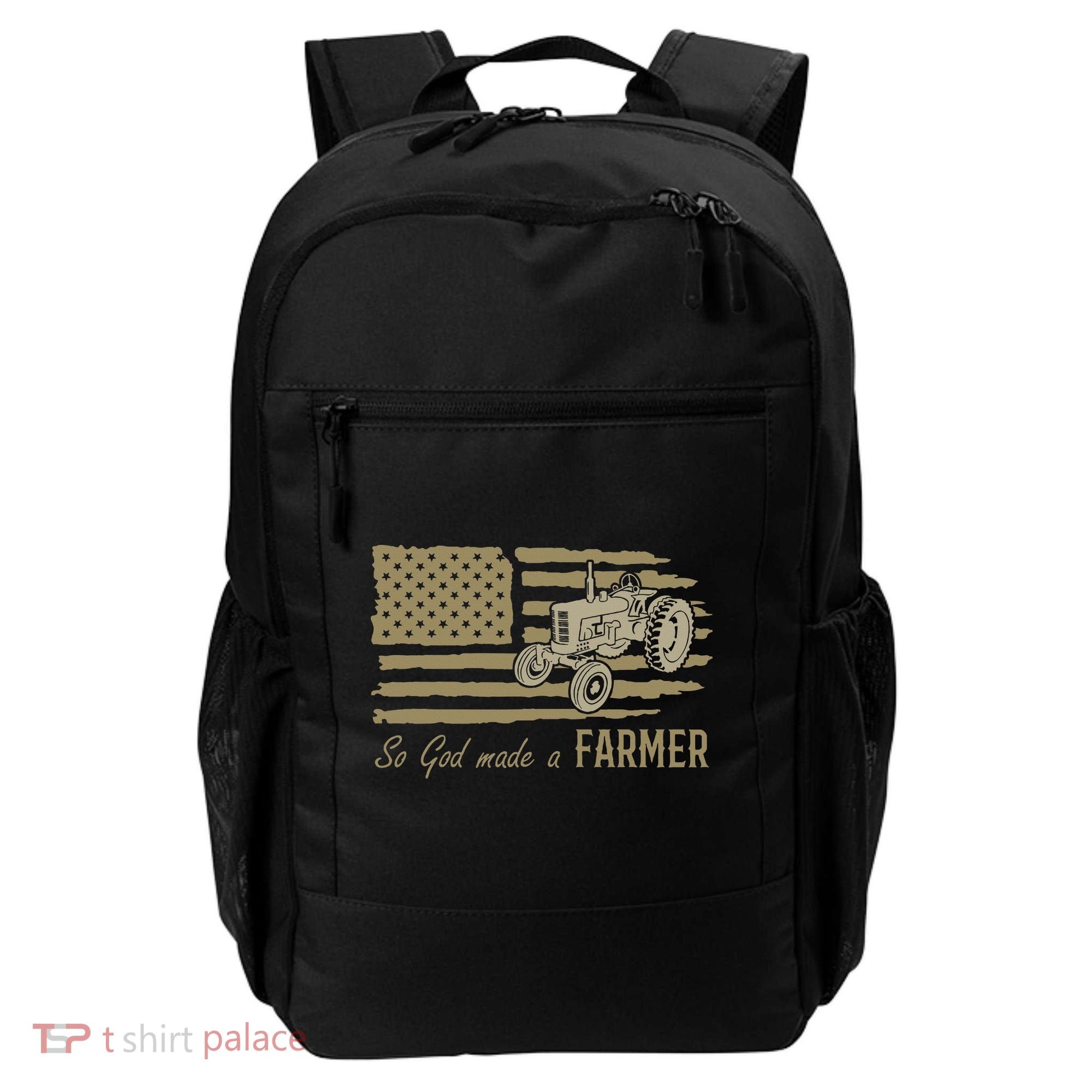 American Flag Tractor So God Made A Farmer Backpack