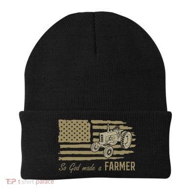 American Flag Tractor So God Made A Farmer Beanie