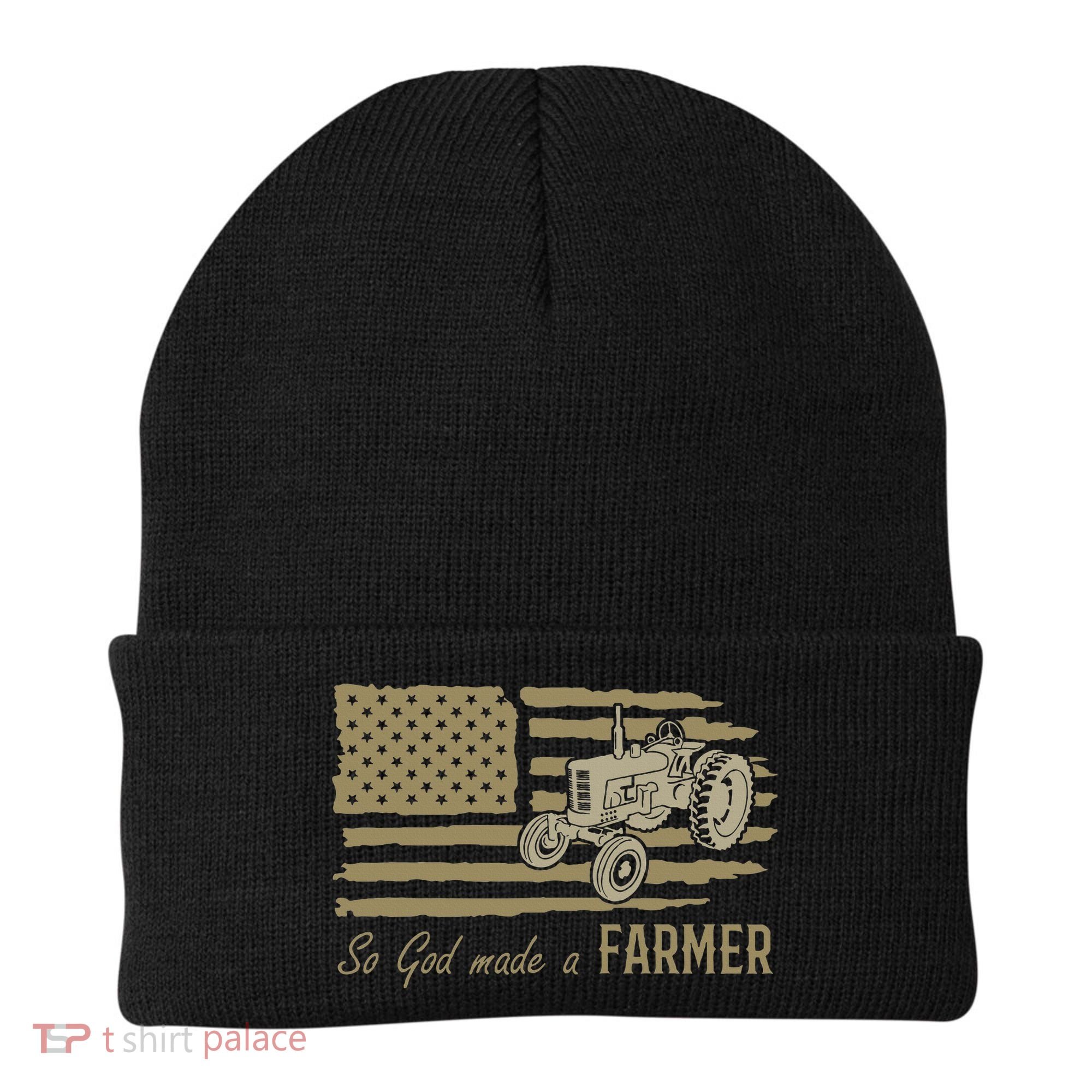 American Flag Tractor So God Made A Farmer Beanie