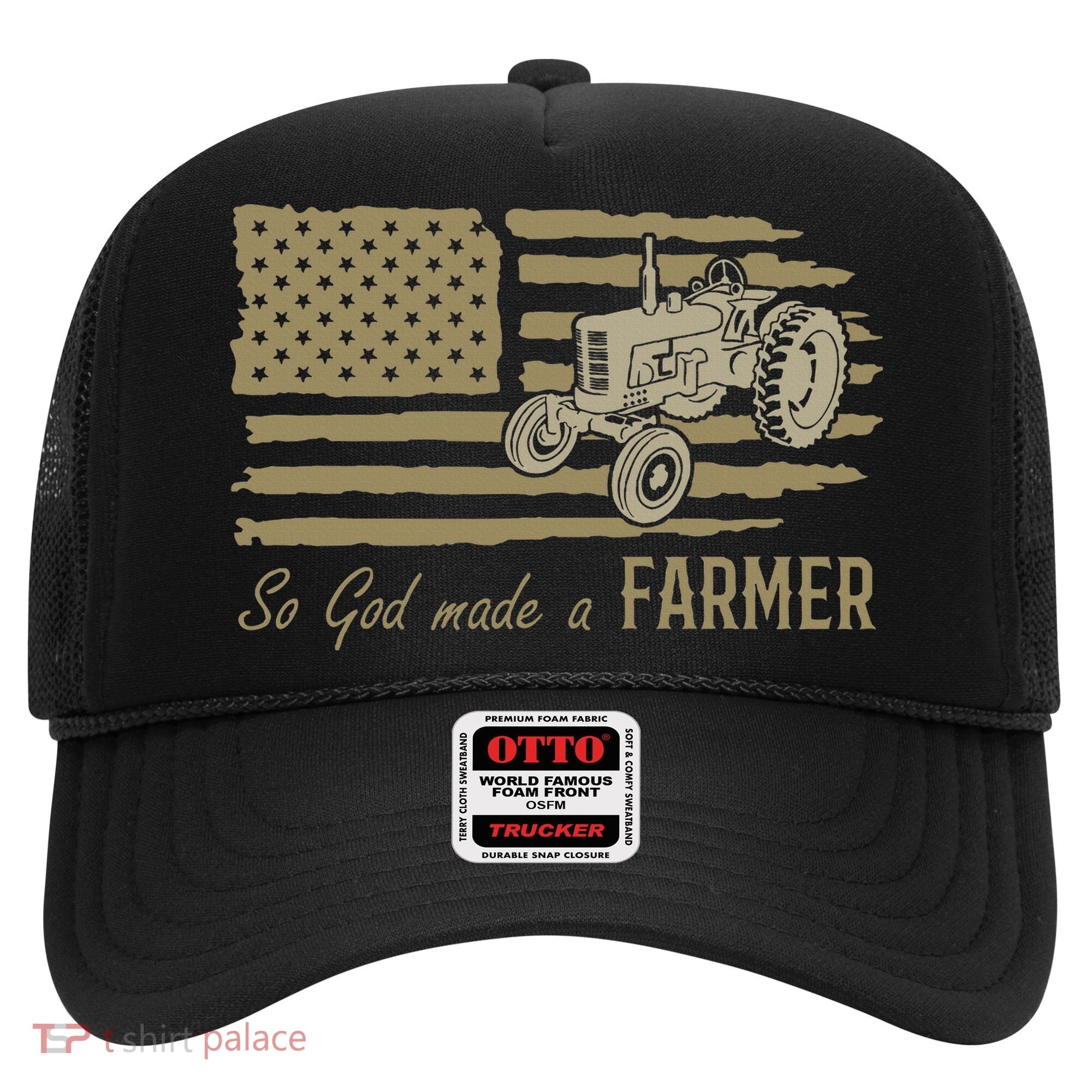 American Flag Tractor So God Made A Farmer Hat