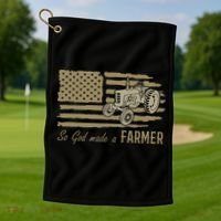 American Flag Tractor So God Made A Farmer Golf Towel thumb 1