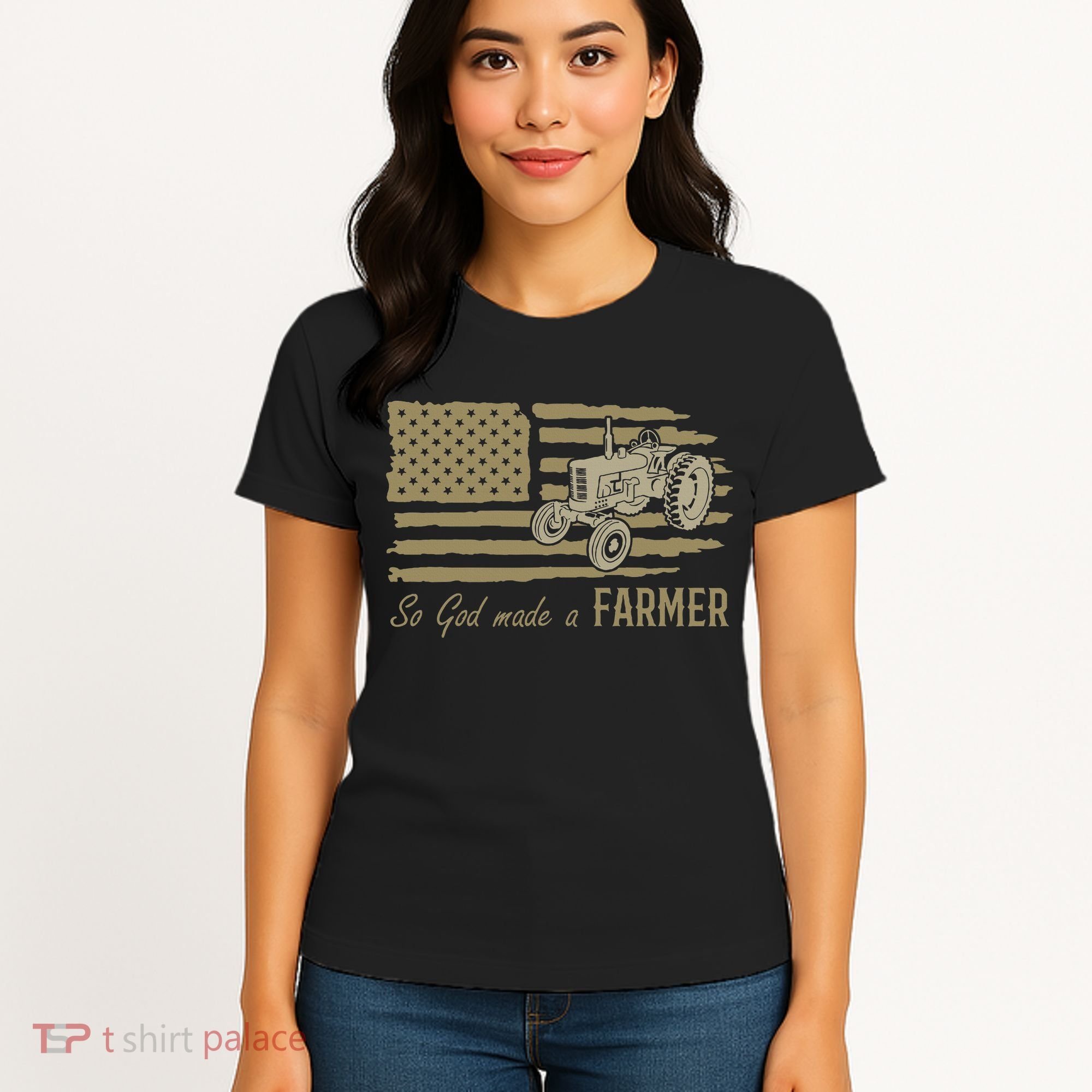 American Flag Tractor So God Made A Farmer Women's T-Shirt