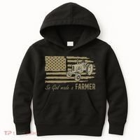 American Flag Tractor So God Made A Farmer Kids Hoodie thumb 0