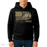 American Flag Tractor So God Made A Farmer Kids Hoodie thumb 4