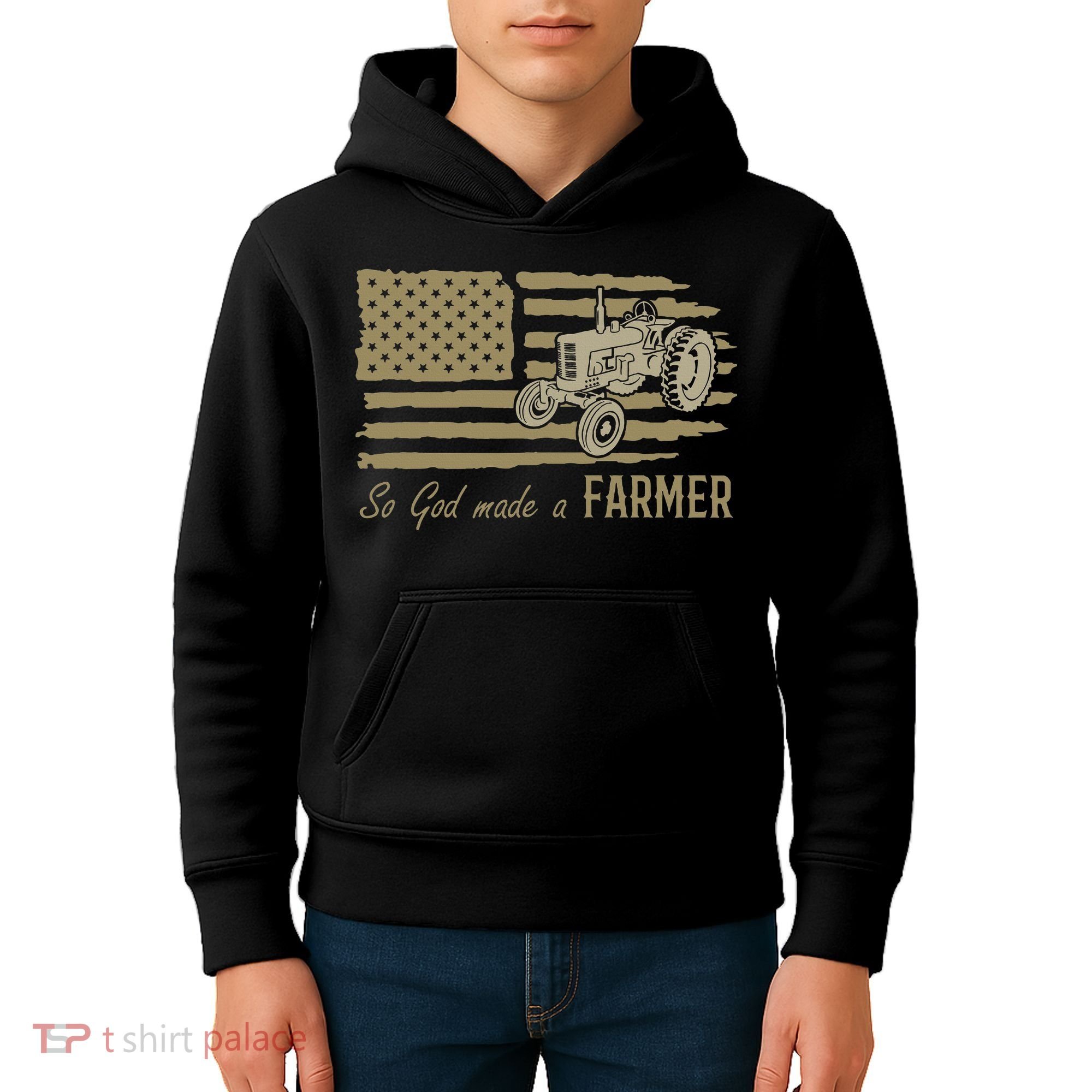 American Flag Tractor So God Made A Farmer Kids Hoodie