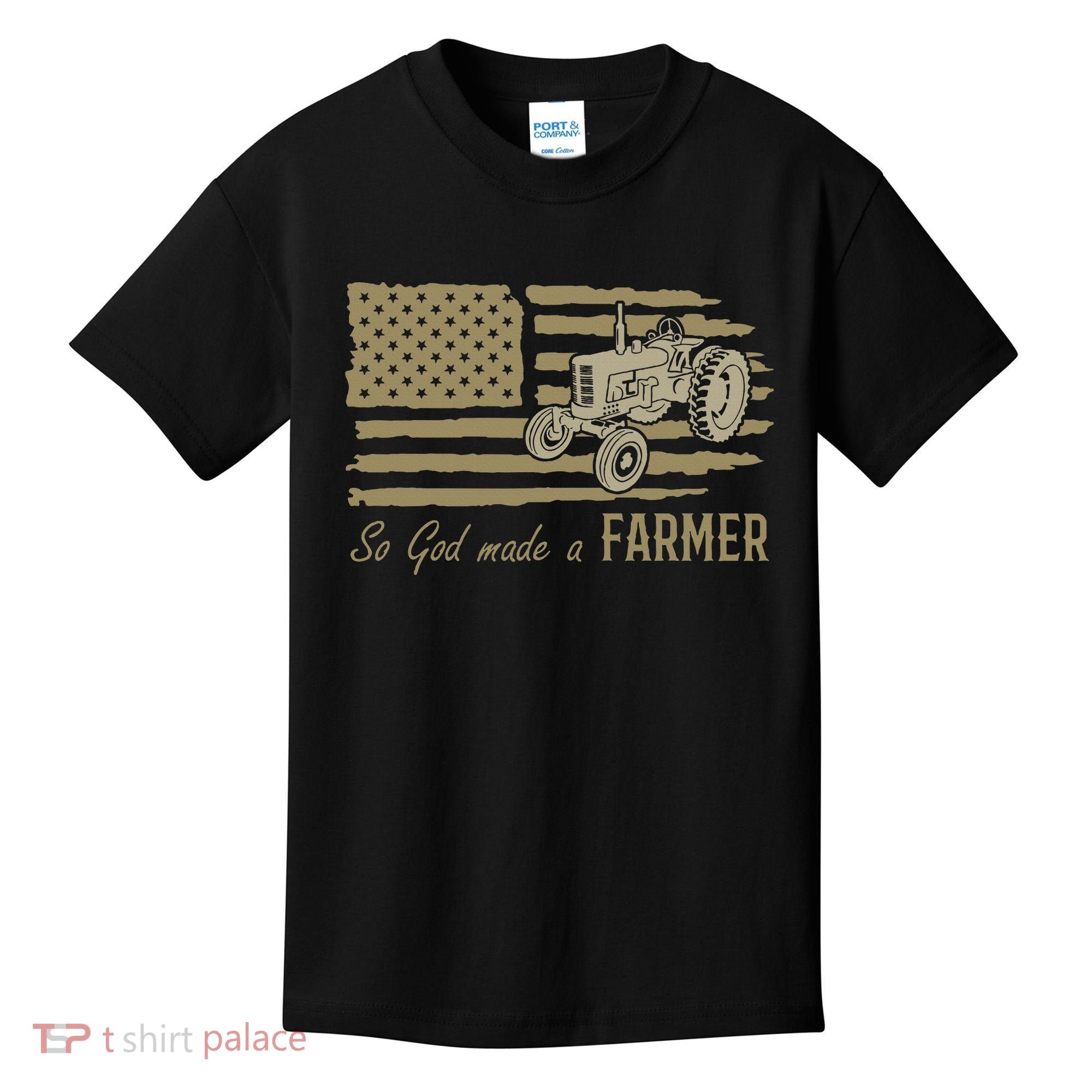 American Flag Tractor So God Made A Farmer Kids T-Shirt