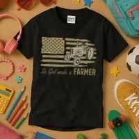 American Flag Tractor So God Made A Farmer Kids T-Shirt thumb 3