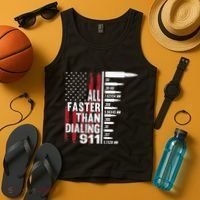 All Faster Than Dialing 911 American Flag Gun Lover Tank Top thumb 4