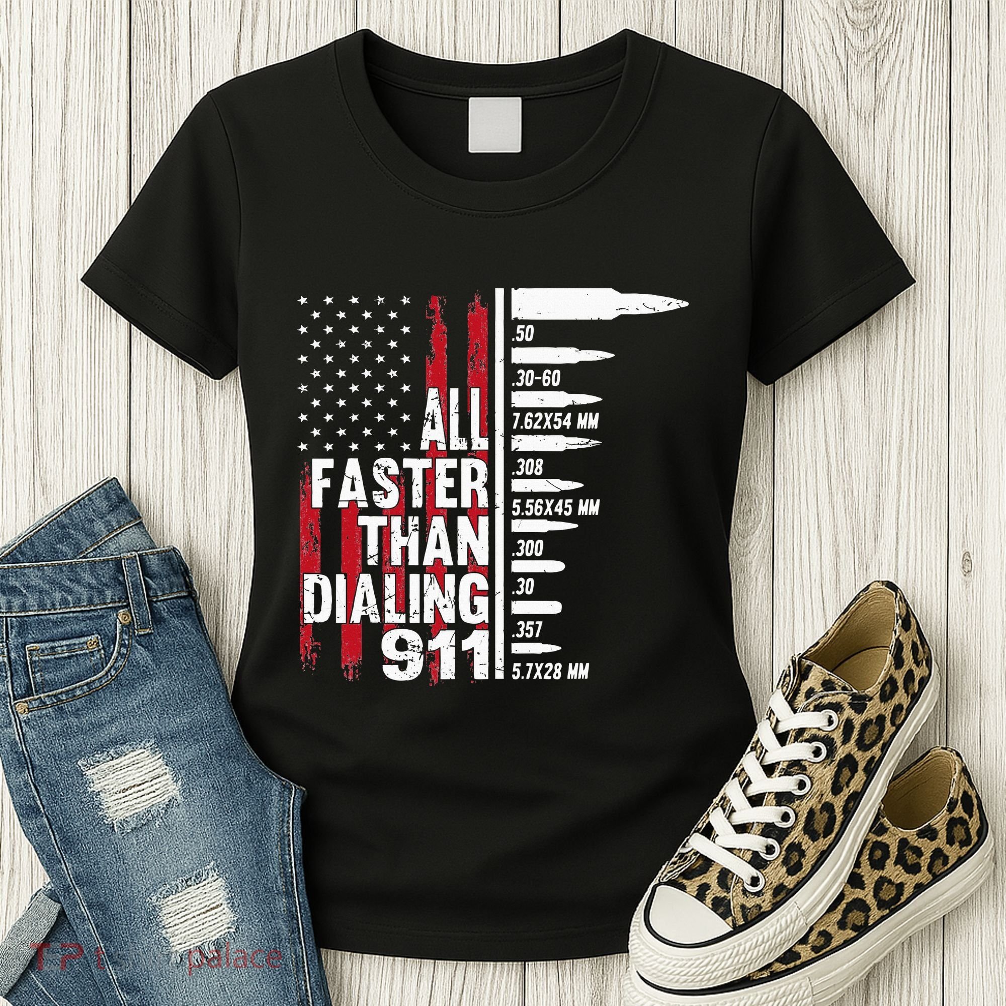 All Faster Than Dialing 911 American Flag Gun Lover Women's T-Shirt