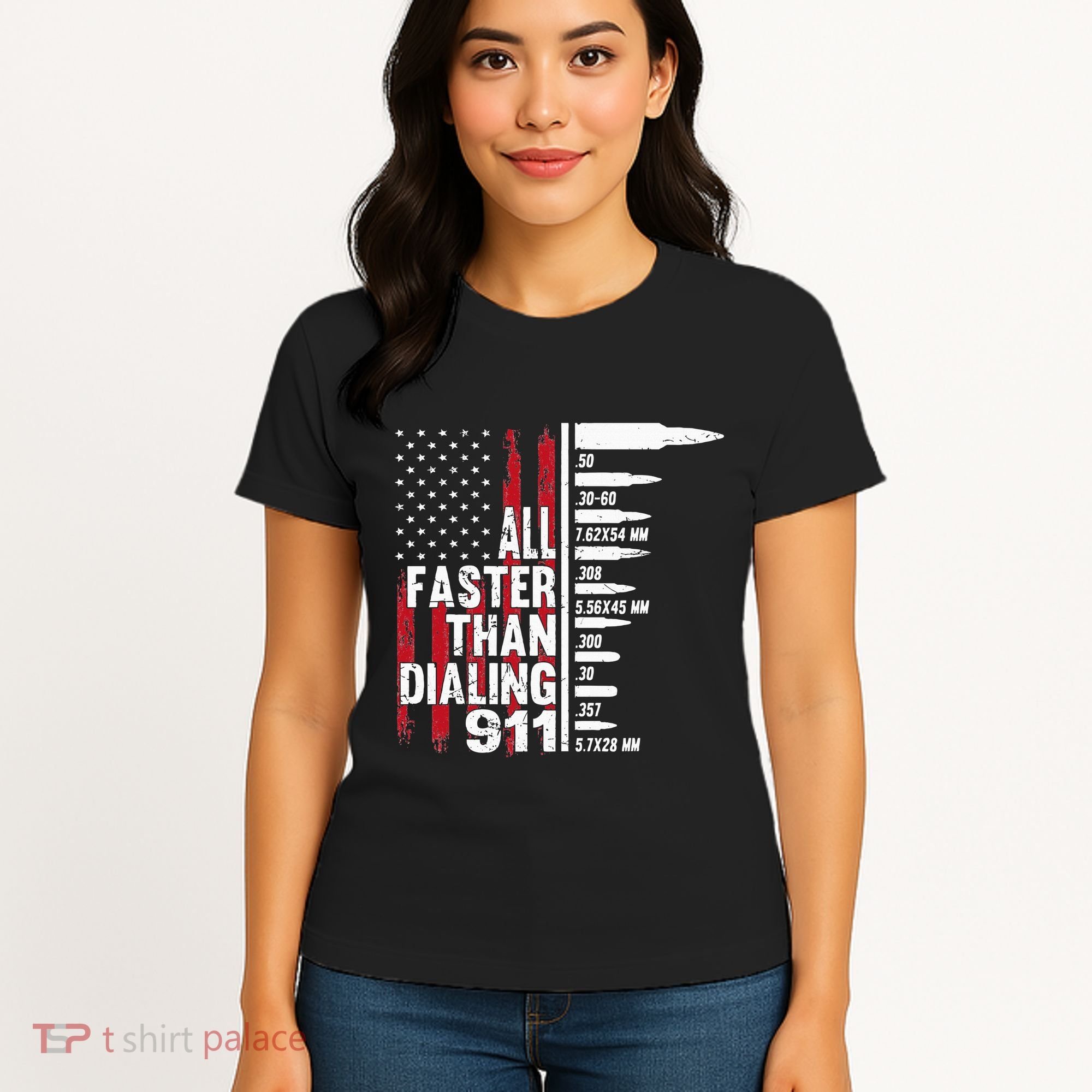All Faster Than Dialing 911 American Flag Gun Lover Women's T-Shirt