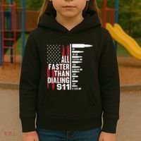 All Faster Than Dialing 911 American Flag Gun Lover Kids Hoodie thumb 3