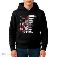 All Faster Than Dialing 911 American Flag Gun Lover Kids Hoodie thumb 4