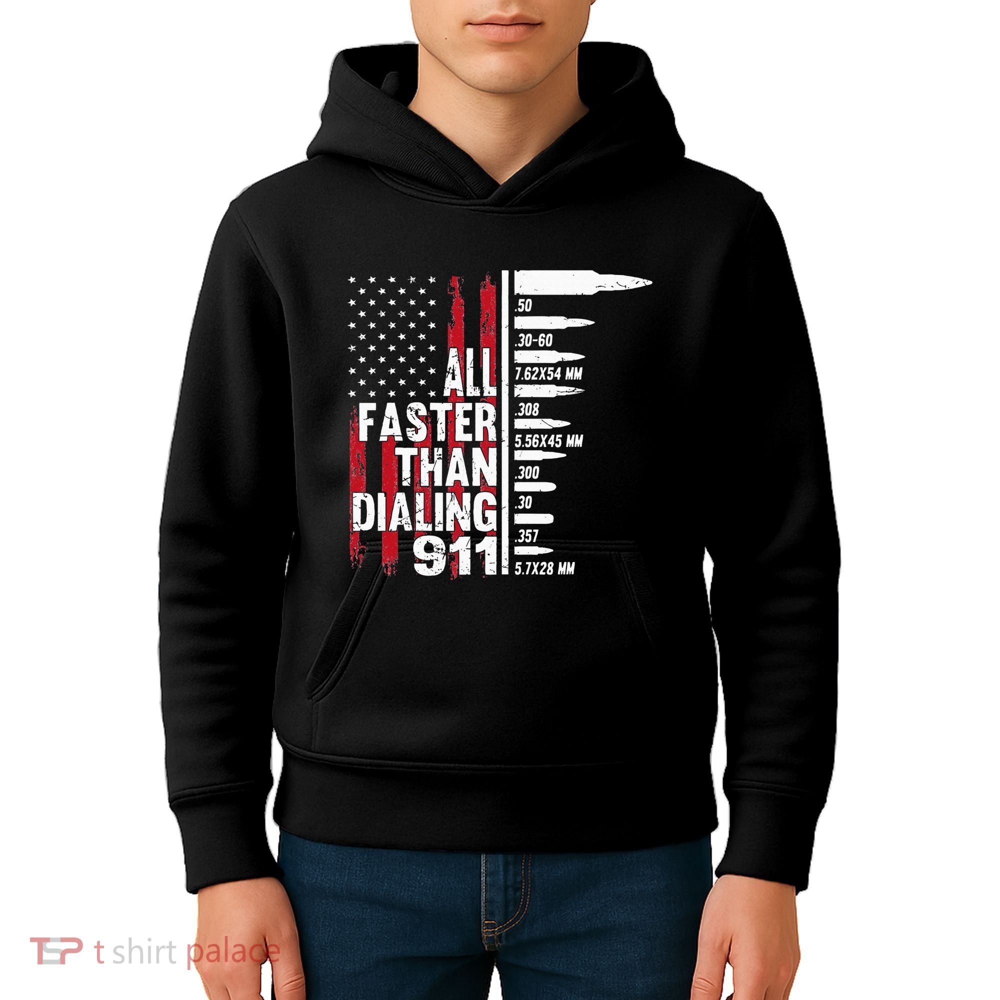 All Faster Than Dialing 911 American Flag Gun Lover Kids Hoodie