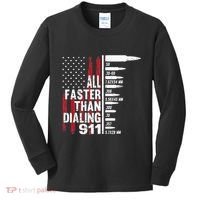 All Faster Than Dialing 911 American Flag Gun Lover Kids Long Sleeve Shirt thumb 0