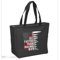 All Faster Than Dialing 911 American Flag Gun Lover Tote Bag thumb 2