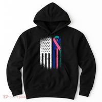 American Flag Thyroid Cancer Awareness Ribbon USA Warrior Hoodie thumb 0