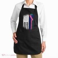 American Flag Thyroid Cancer Awareness Ribbon USA Warrior Apron thumb 2