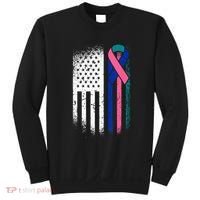 American Flag Thyroid Cancer Awareness Ribbon USA Warrior Sweatshirt thumb 0