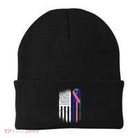 American Flag Thyroid Cancer Awareness Ribbon USA Warrior Beanie thumb 0