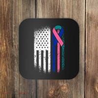 American Flag Thyroid Cancer Awareness Ribbon USA Warrior Coaster thumb 0