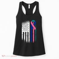 American Flag Thyroid Cancer Awareness Ribbon USA Warrior Women's Tank Top thumb 0
