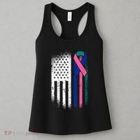 American Flag Thyroid Cancer Awareness Ribbon USA Warrior Women's Tank Top thumb 3