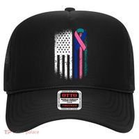 American Flag Thyroid Cancer Awareness Ribbon USA Warrior Hat thumb 0