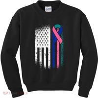 American Flag Thyroid Cancer Awareness Ribbon USA Warrior Kids Sweatshirt thumb 0
