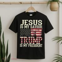 American Flag Tee Jesus Is My Savior Trump Is My President T-Shirt thumb 2
