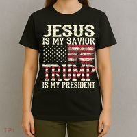 American Flag Tee Jesus Is My Savior Trump Is My President T-Shirt thumb 4