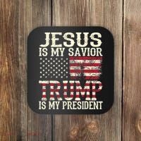 American Flag Tee Jesus Is My Savior Trump Is My President Coaster thumb 0