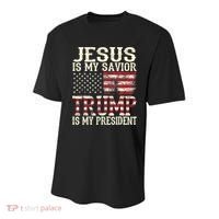 American Flag Tee Jesus Is My Savior Trump Is My President Youth Performance Sprint T-Shirt thumb 0
