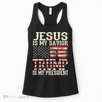 American Flag Tee Jesus Is My Savior Trump Is My President Women's Tank Top thumb 0