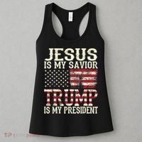 American Flag Tee Jesus Is My Savior Trump Is My President Women's Tank Top thumb 3