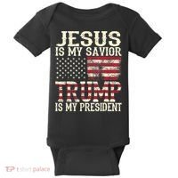 American Flag Tee Jesus Is My Savior Trump Is My President Baby Bodysuit thumb 0