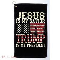 American Flag Tee Jesus Is My Savior Trump Is My President Golf Towel thumb 0