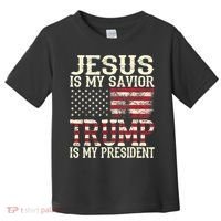 American Flag Tee Jesus Is My Savior Trump Is My President Toddler T-Shirt thumb 0