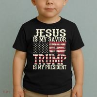 American Flag Tee Jesus Is My Savior Trump Is My President Toddler T-Shirt thumb 2