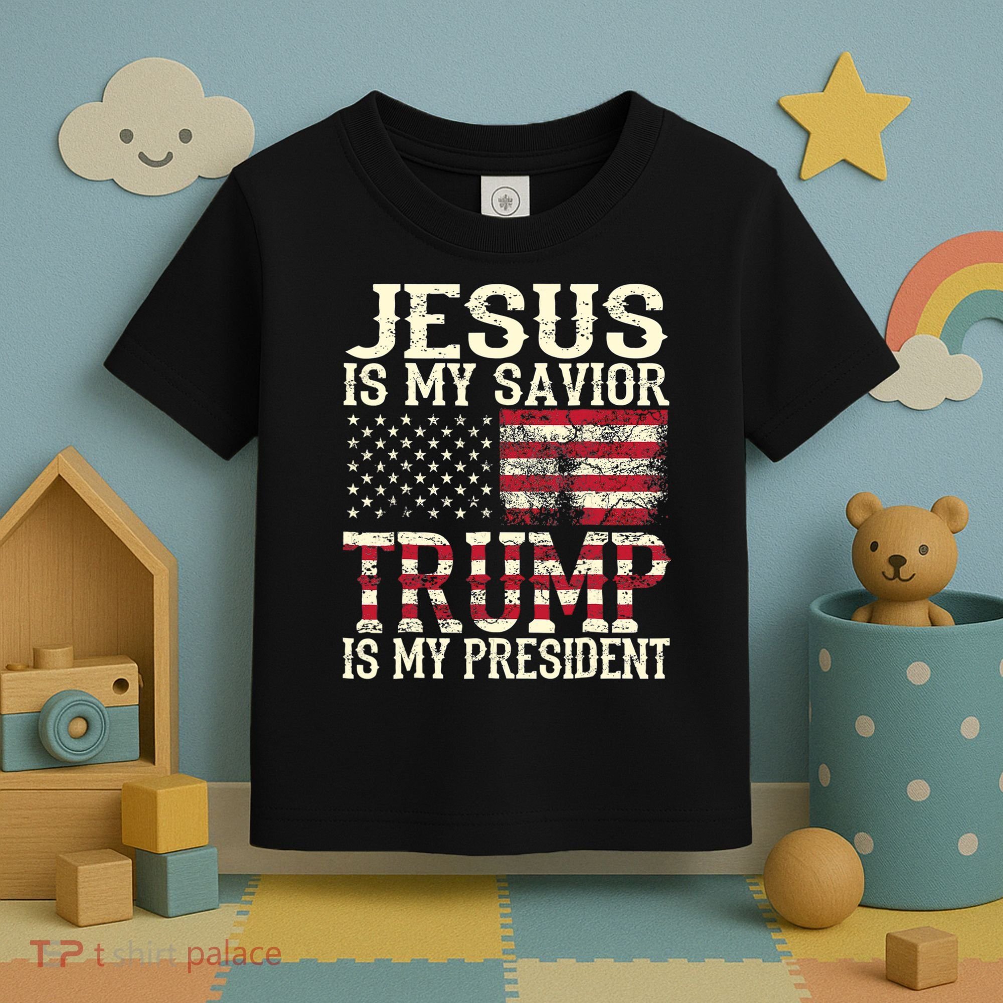 American Flag Tee Jesus Is My Savior Trump Is My President Toddler T-Shirt