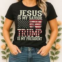 American Flag Tee Jesus Is My Savior Trump Is My President Women's T-Shirt thumb 2